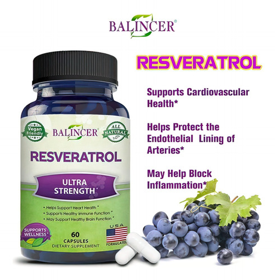 Resveratrol 1000mg Cardio-poder Antioxidante 60 Cápsulas 6