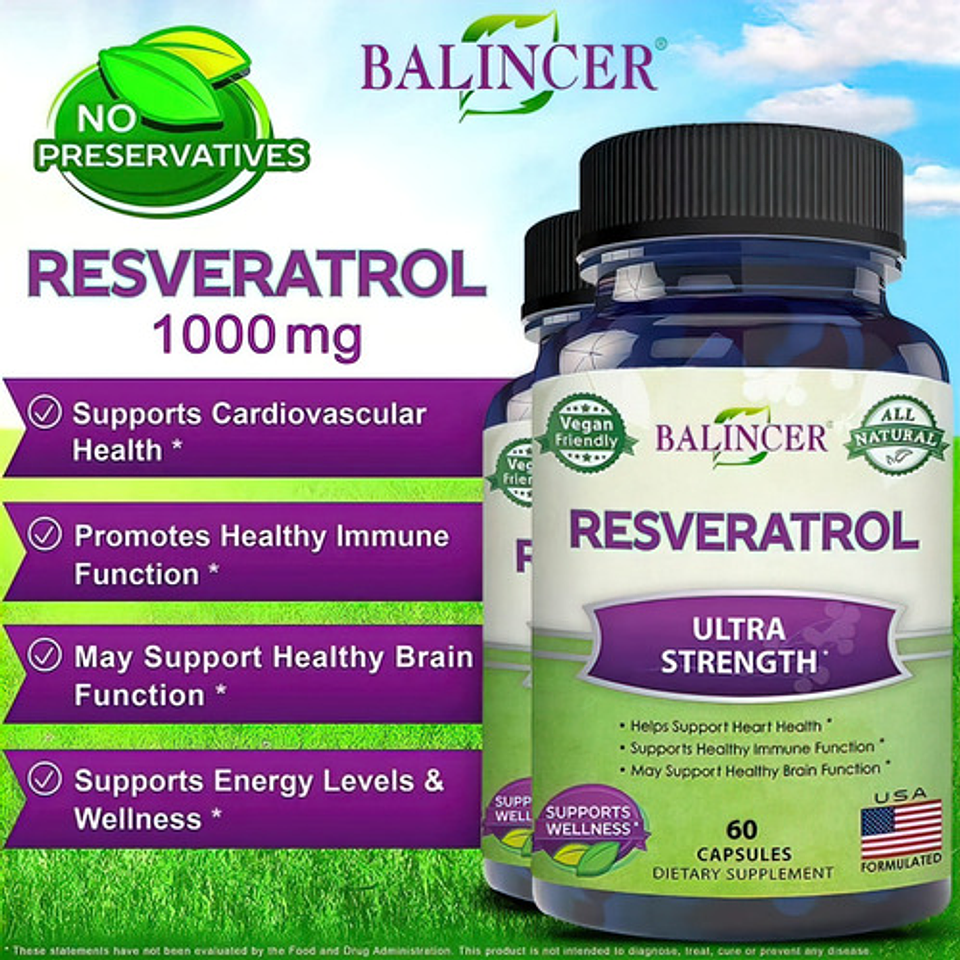 Resveratrol 1000mg Cardio-poder Antioxidante 60 Cápsulas 7