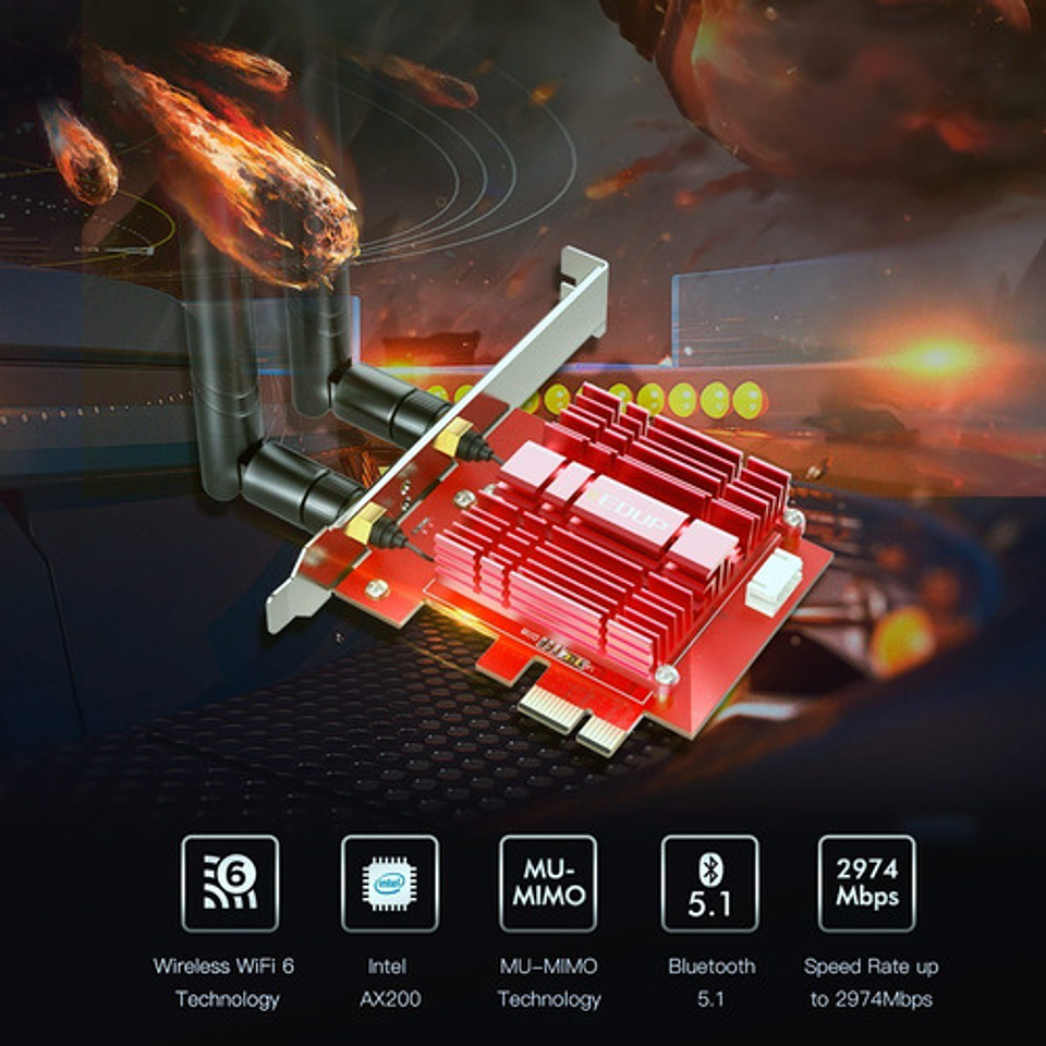 Tarjeta Red Wifi 6 Edup Ep-9636gs Pci-e 3000mbps Bluetooth 5.1 2.4/5ghz 2