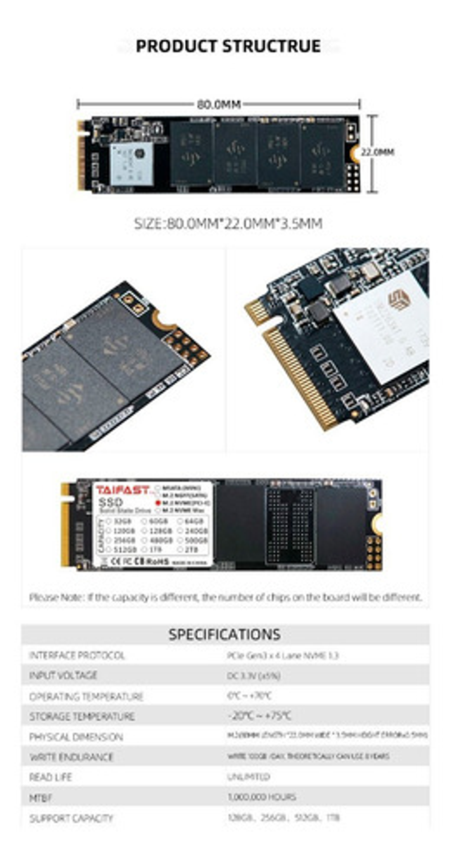 Disco Sólido Ssd M.2 Nmve Taifast De 128gb Pcie Tlc 6