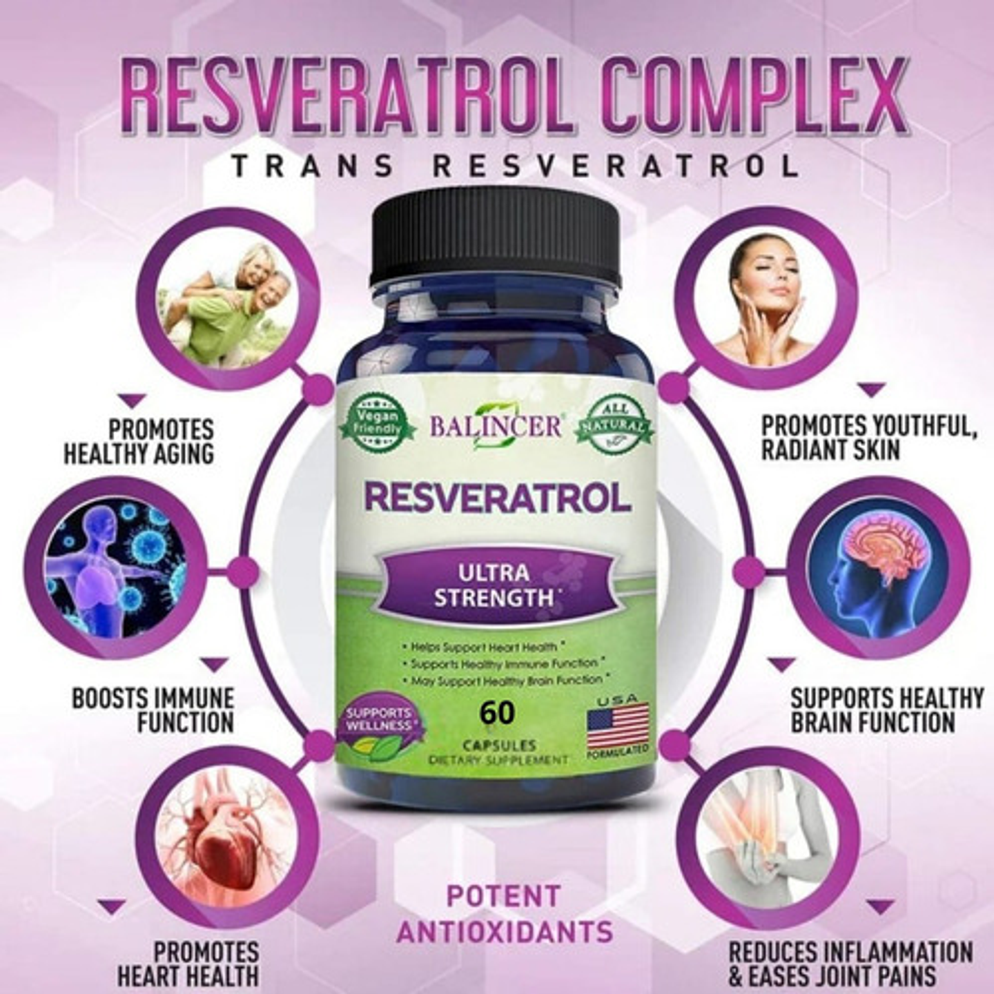 Resveratrol 500mg Cardio-poder Antioxidante 60 Cápsulas 5