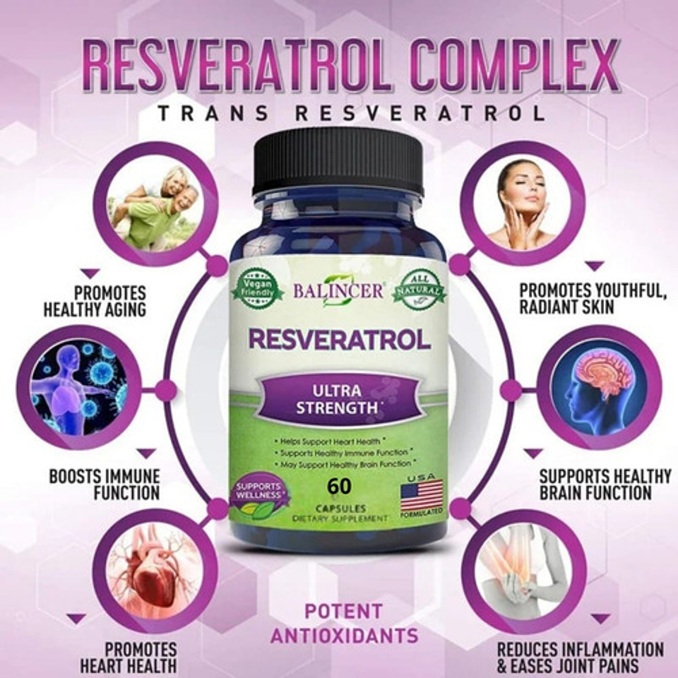 Resveratrol 500mg Cardio-poder Antioxidante 60 Cápsulas 5