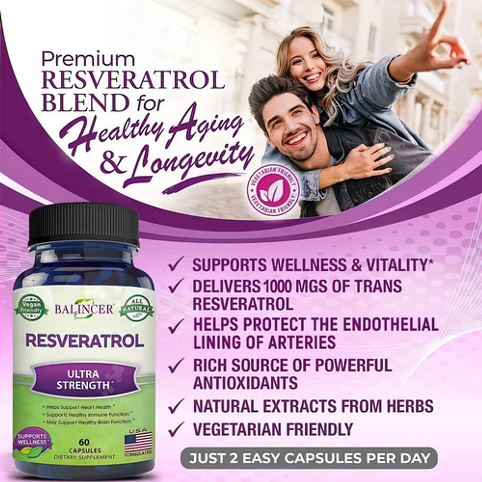 Resveratrol 500mg Cardio-poder Antioxidante 60 Cápsulas 7