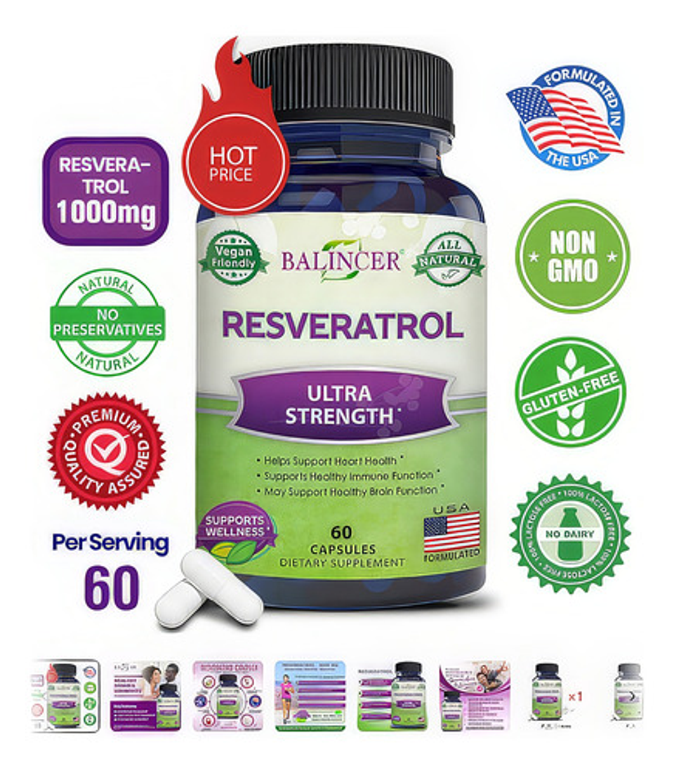 Resveratrol Antioxidante Original Botella De 60 Cápsulas 3