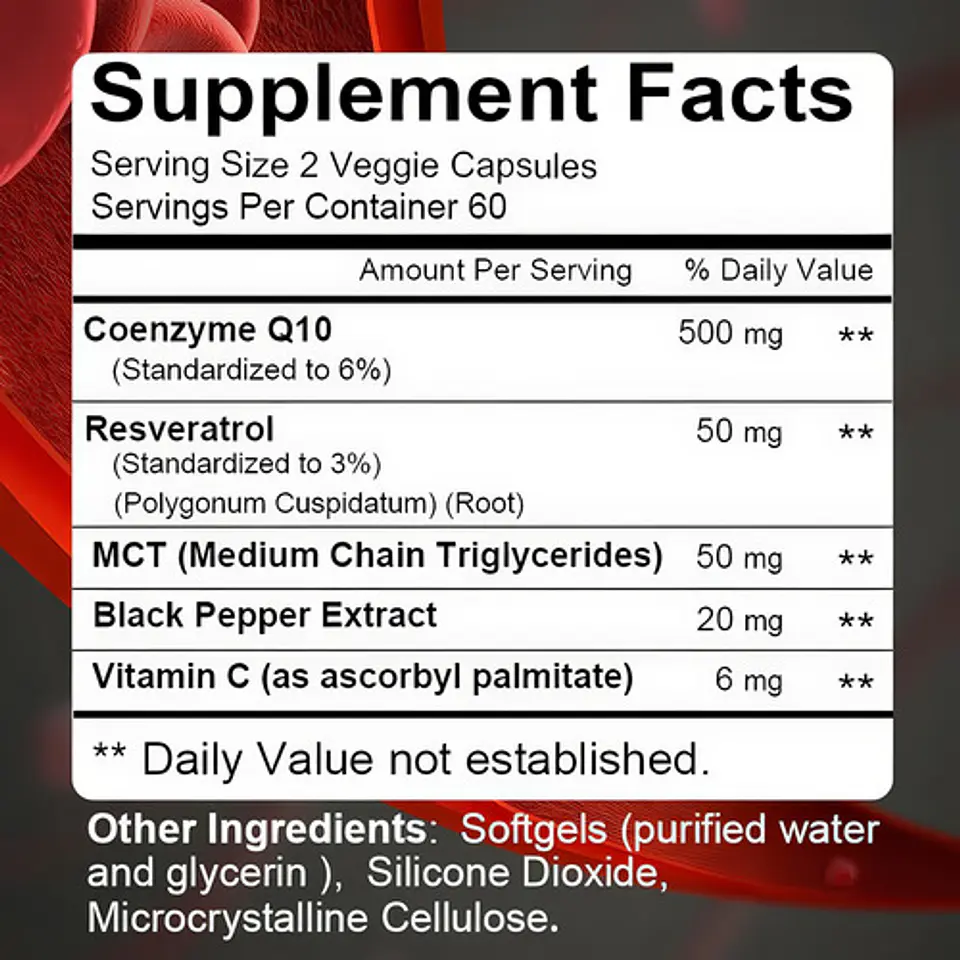 Coenzima Q10 500Mg Con Resveratrol Y Mct 120 Cápsulas 2