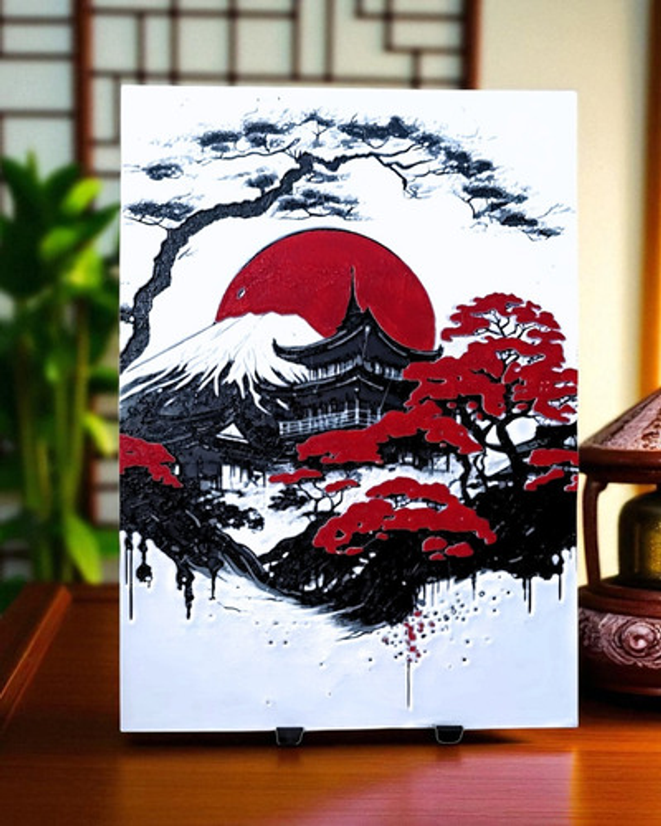 Decoración Japonesa Monte Fuji Hueforge 3d 2