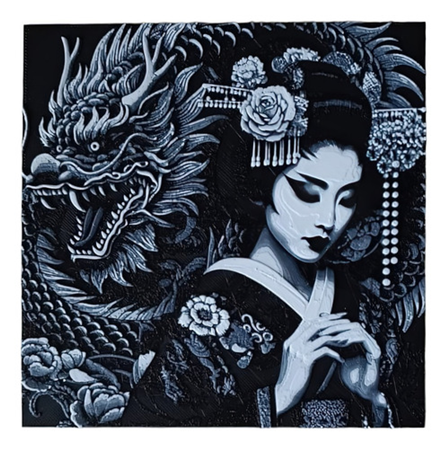 Decoración Oriental Retrato Geisha Japón  Hueforge 3d 1