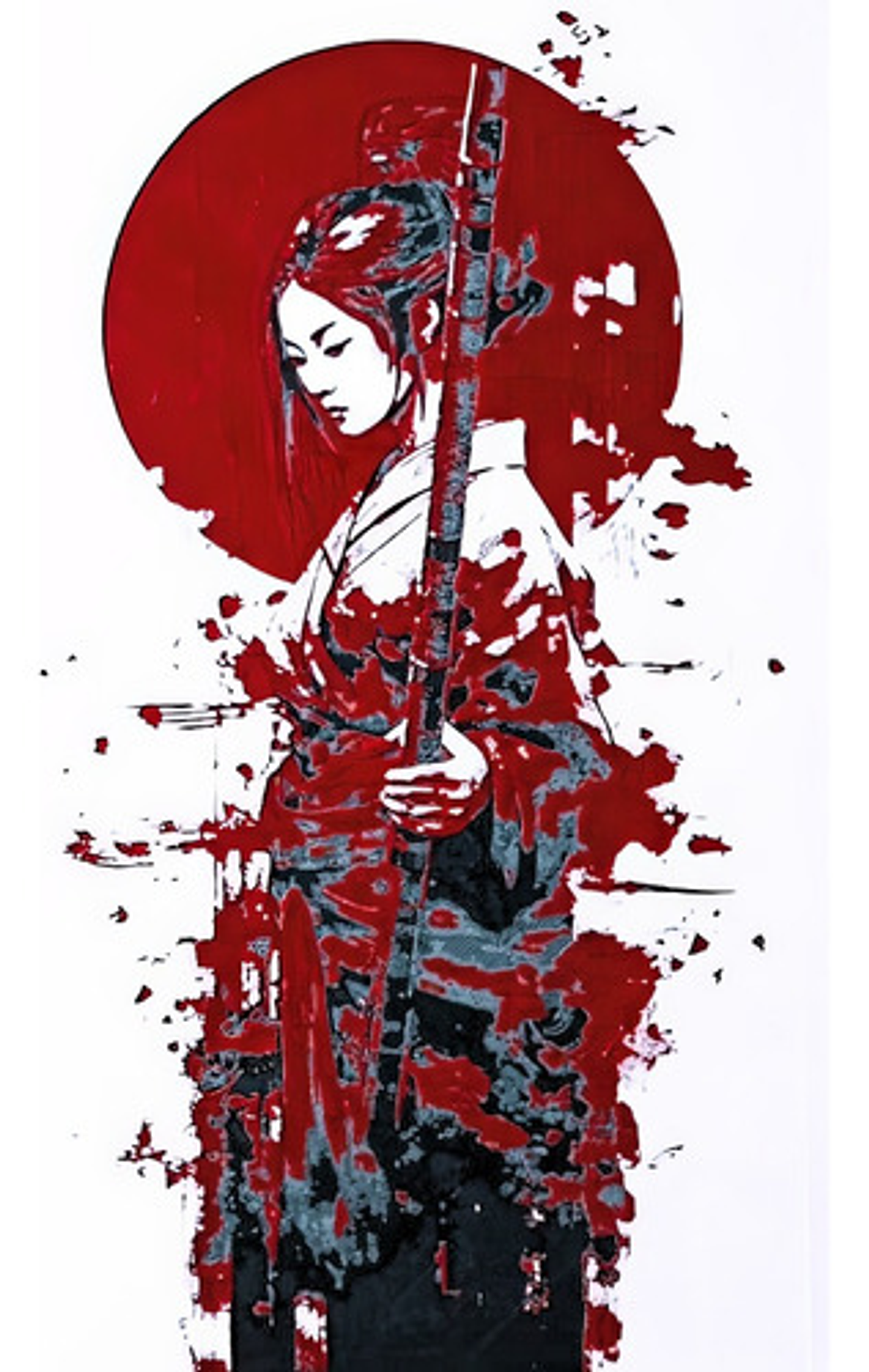 Decoración Japonesa Retrato Geisha Guerrera Hueforge 3d 1