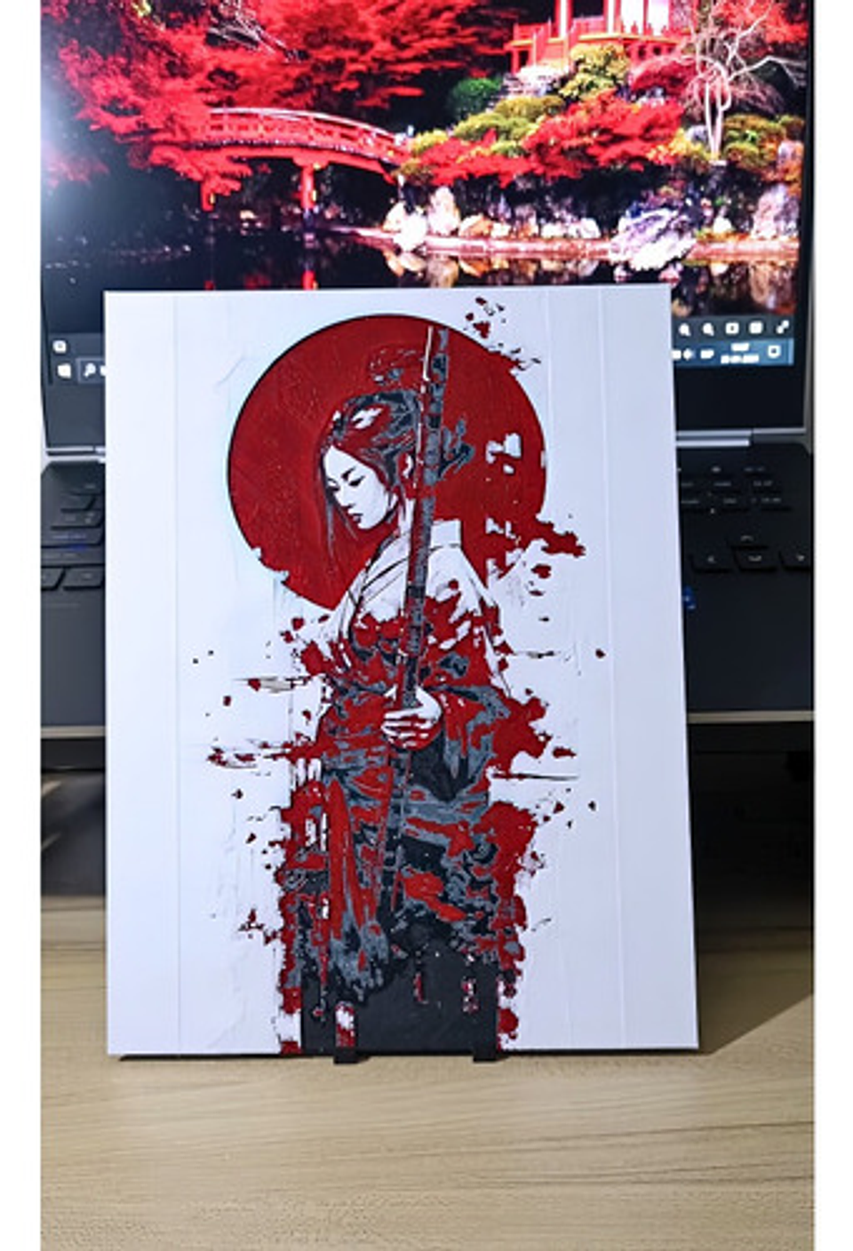 Decoración Japonesa Retrato Geisha Guerrera Hueforge 3d 2