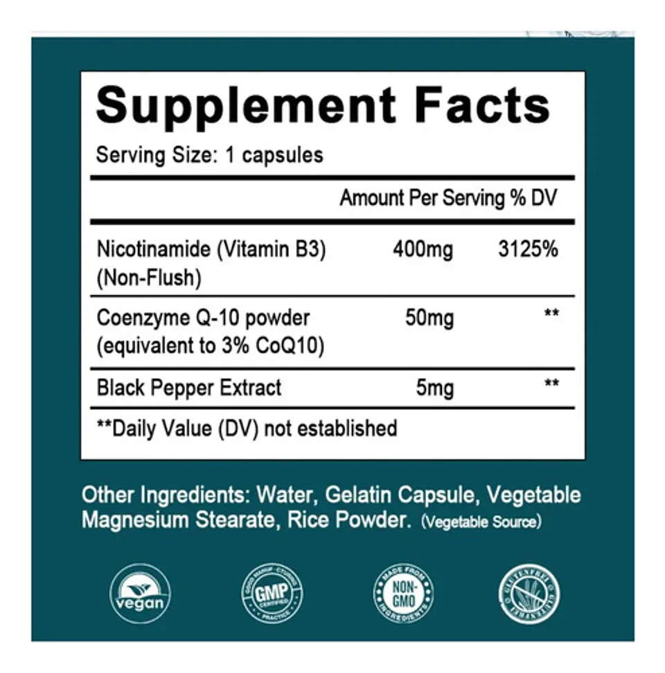 Nicotinamida 400Mg + Coenzima Q10 60 Cápsulas 2