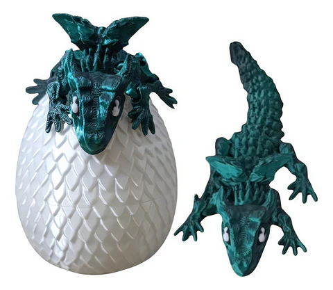 Juguete Articulado Dragón Verde Con Huevo X 2 Unidades