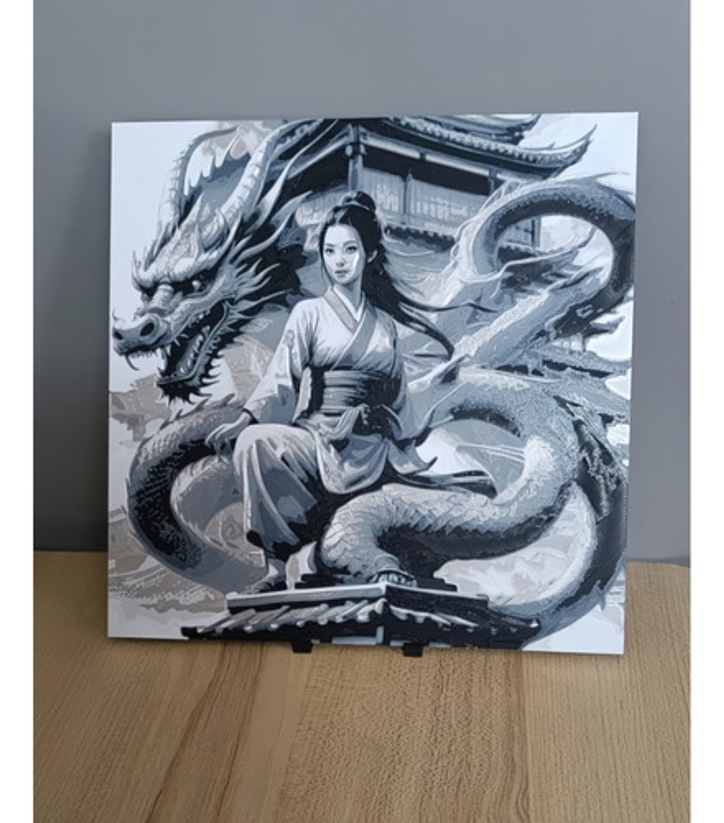 Decoración Oriental Guerrera Japonesa Con Dragón Hueforge 3d 2