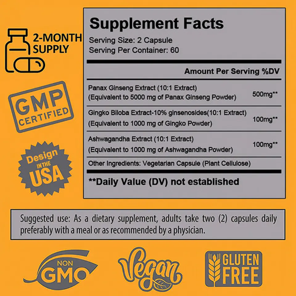 Panax Ginseng + Ginkgo Biloba Extra Fuerte 120 Cápsulas 3