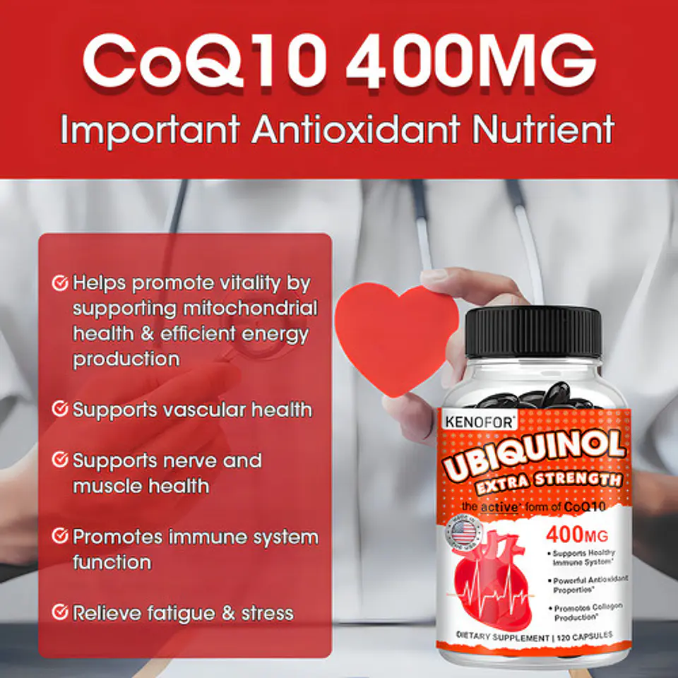 Ubiquinol Coenzima Q10 400 mg Vitamina E 120 Cápsulas Kenofor Vegan 8