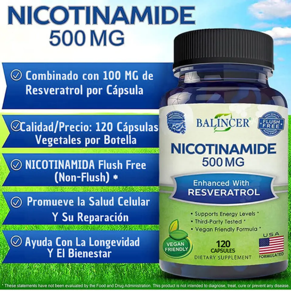 Nicotinamida 500Mg + Resveratrol 120 Cápsulas 3