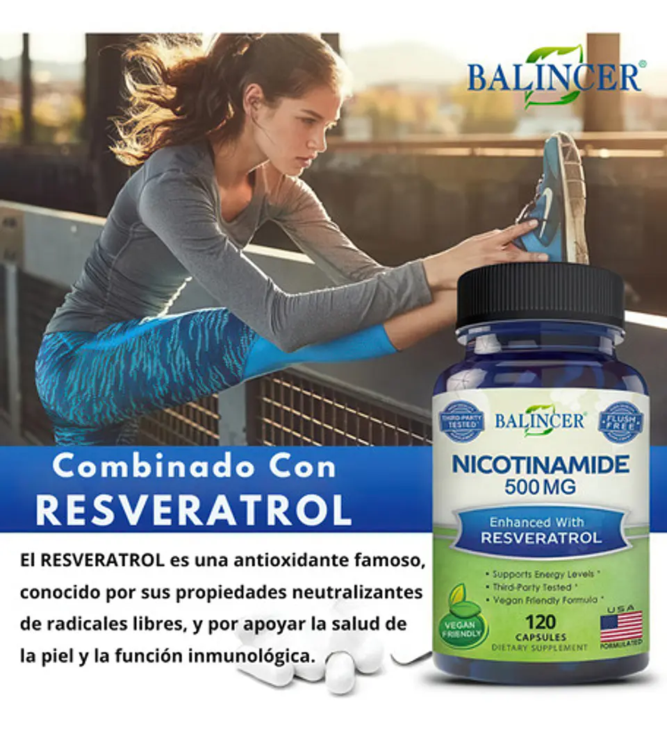 Nicotinamida 500Mg + Resveratrol 120 Cápsulas 4