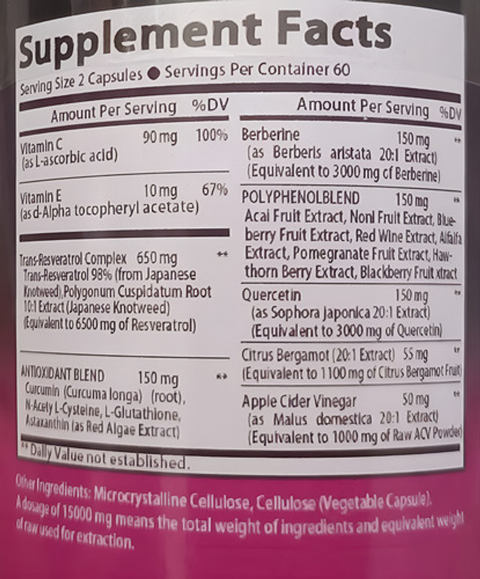 Resveratrol, Berberina, Vinagre De Sidra Manzana 19 En 1 2