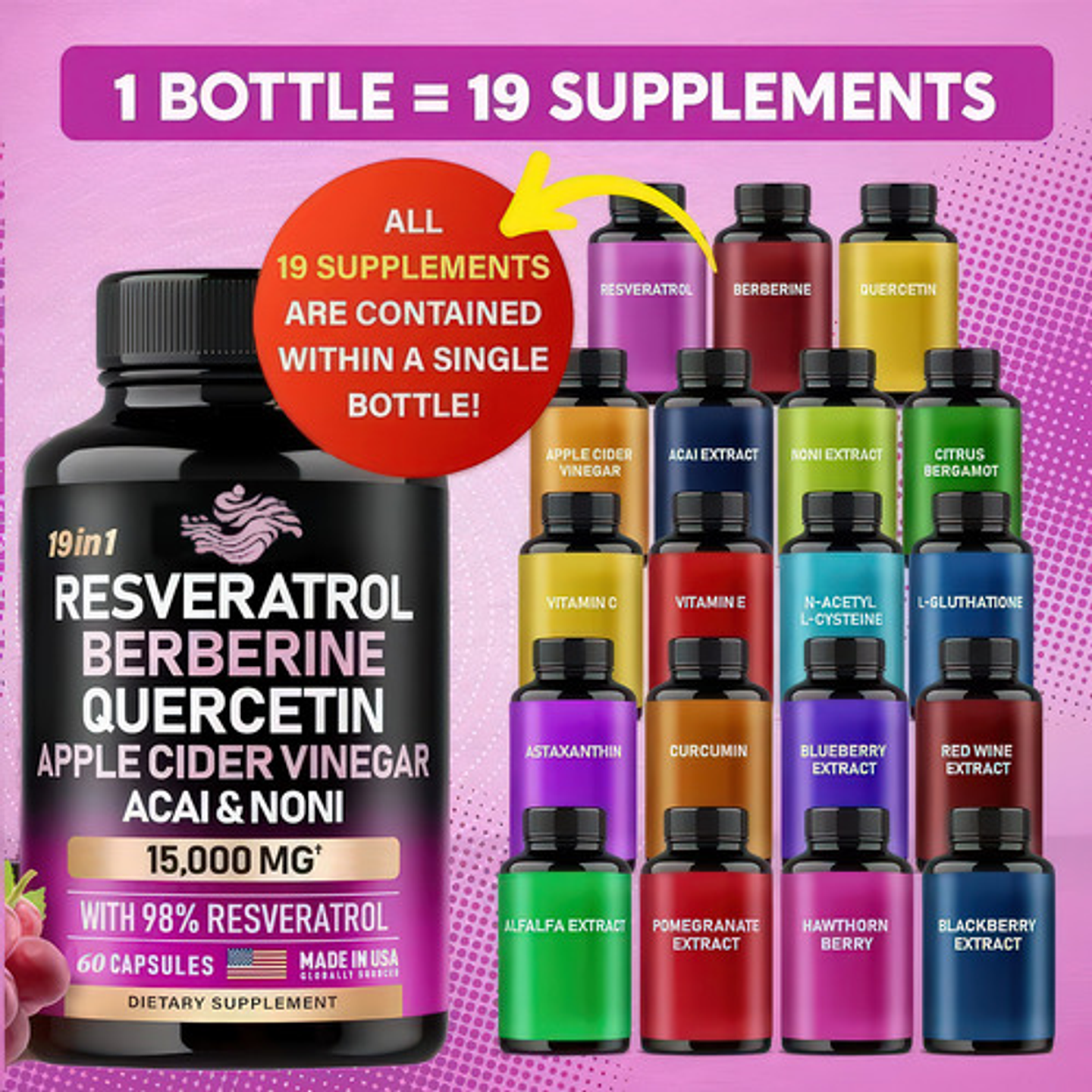 Resveratrol, Berberina, Vinagre De Sidra Manzana 19 En 1 3
