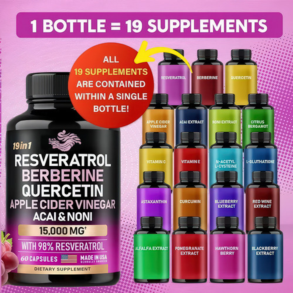Resveratrol, Berberina, Vinagre De Sidra Manzana 19 En 1 3