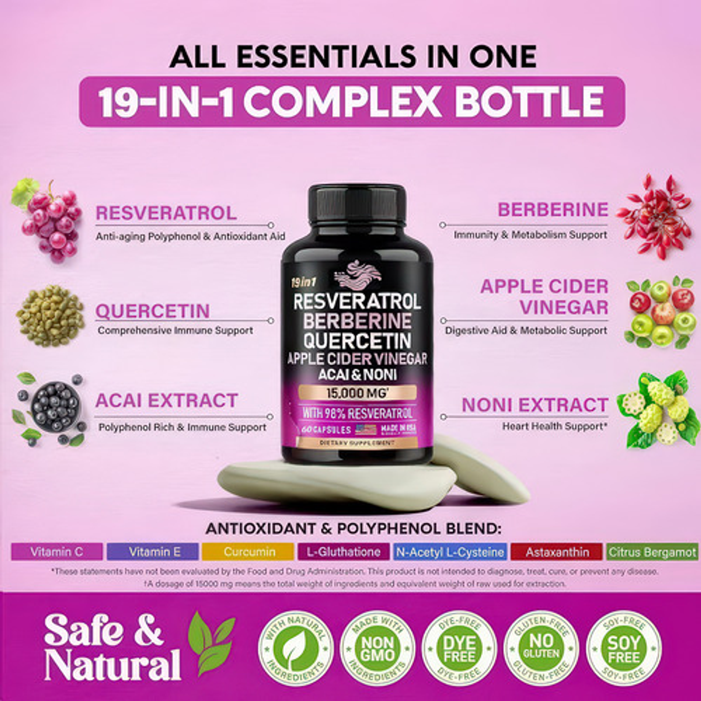 Resveratrol, Berberina, Vinagre De Sidra Manzana 19 En 1 4