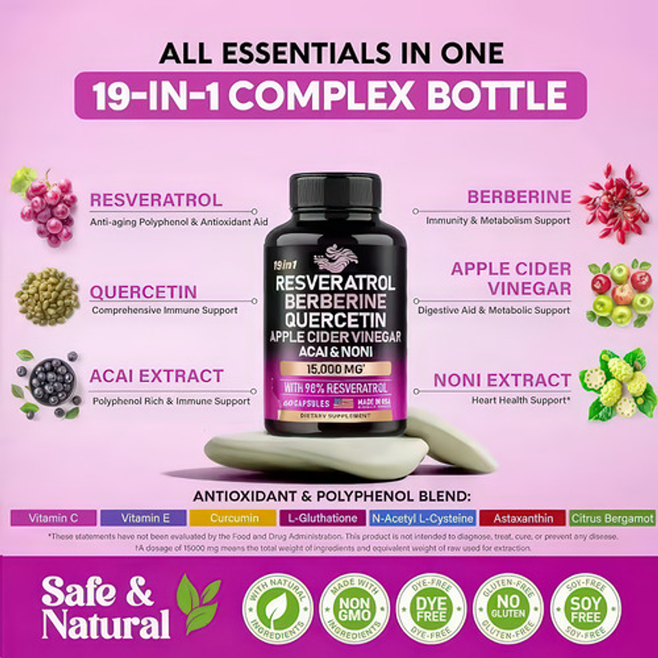 Resveratrol, Berberina, Vinagre De Sidra Manzana 19 En 1 6