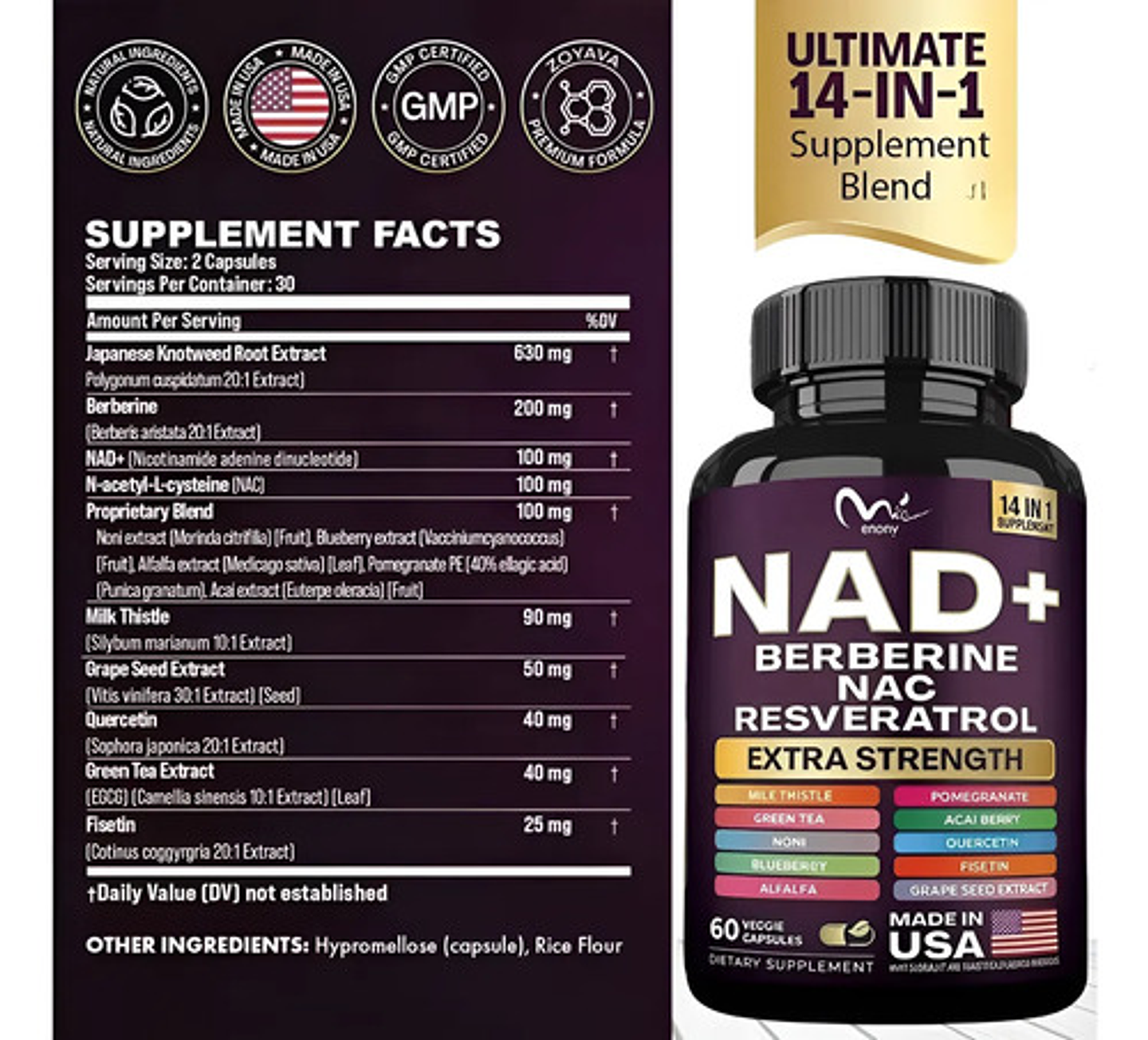 Nad+ Berberine Nac Y Resveratrol 14 En 1 De 60 Cápsulas 2