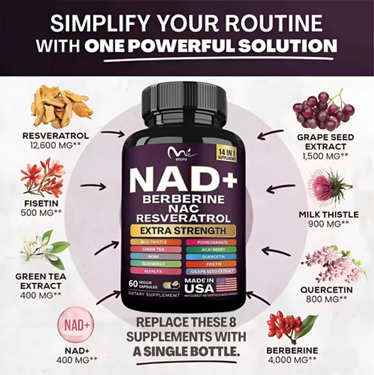 Nad+ Berberine Nac Y Resveratrol 14 En 1 De 60 Cápsulas 3