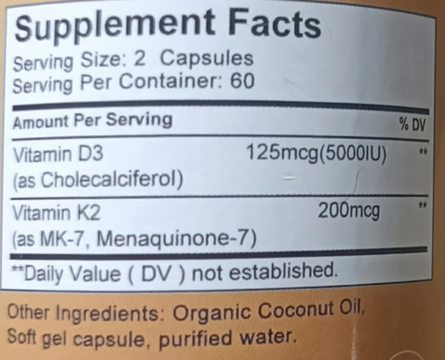Vitamina D3 + Vitamina K2 5000Iu 120 Cápsulas 2