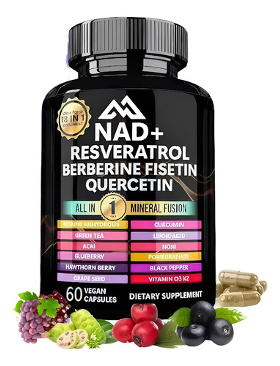 Nad+ Resveratrol Berberina Fisetin Quercetin 18 En 1 60 Cáp 1