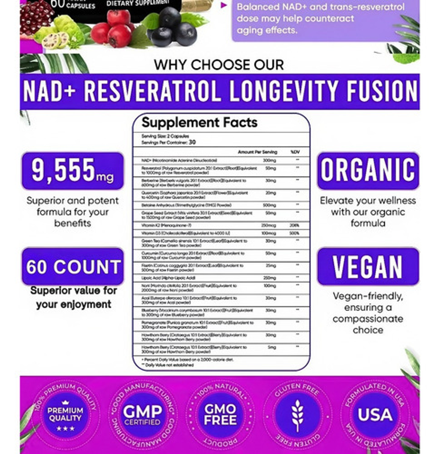 Nad+ Resveratrol Berberina Fisetin Quercetin 18 En 1 60 Cáp 2