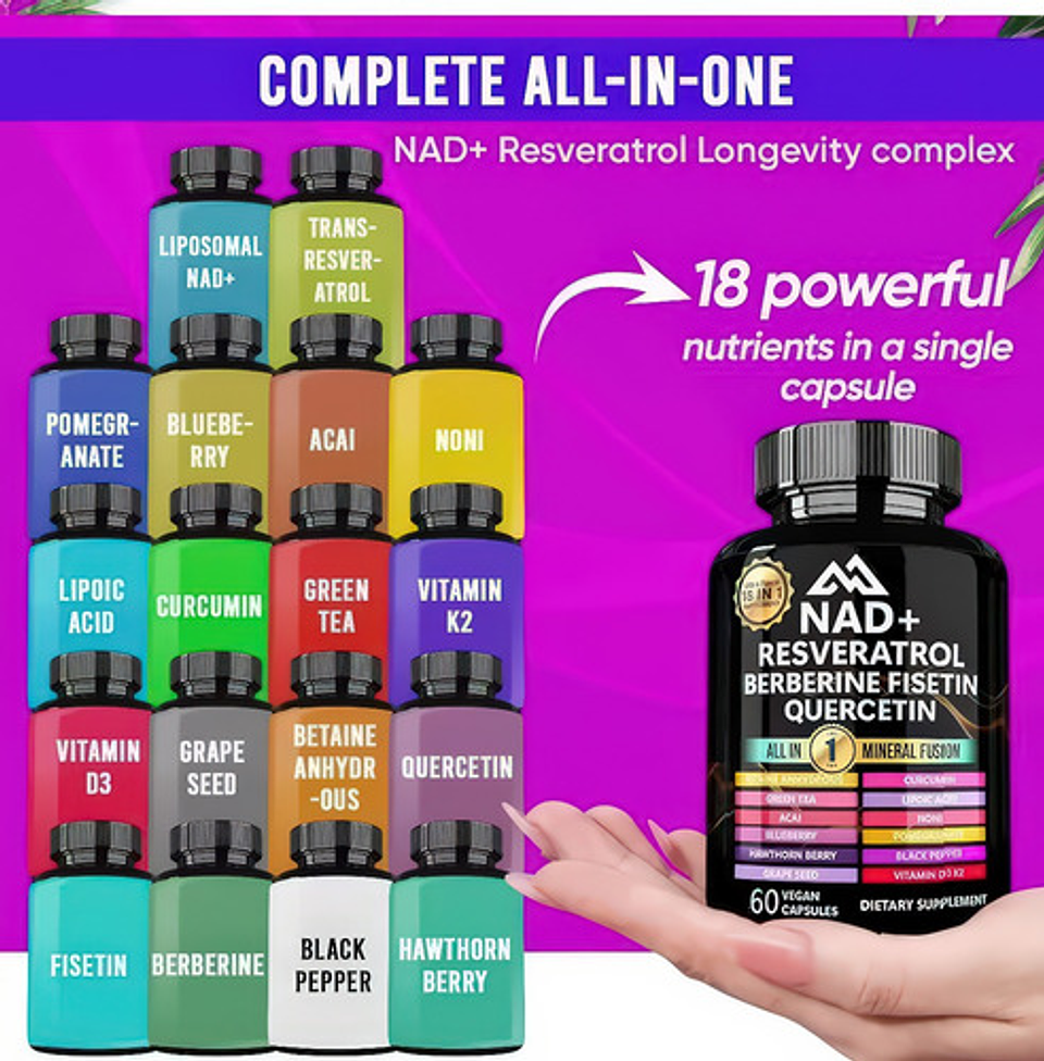 Nad+ Resveratrol Berberina Fisetin Quercetin 18 En 1 60 Cáp 6