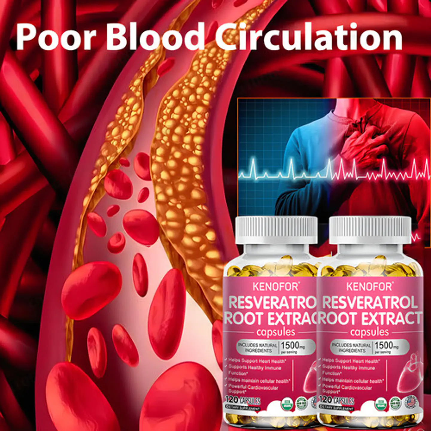 Kenofor Resveratrol 1500Mg Antioxidante Cápsulas Veganas Sin Sabor 120 Cap 3