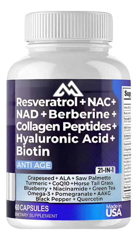 Resveratrol Nac Nad+ Berberina Biotin 21 En 1 E 60 Cápsulas