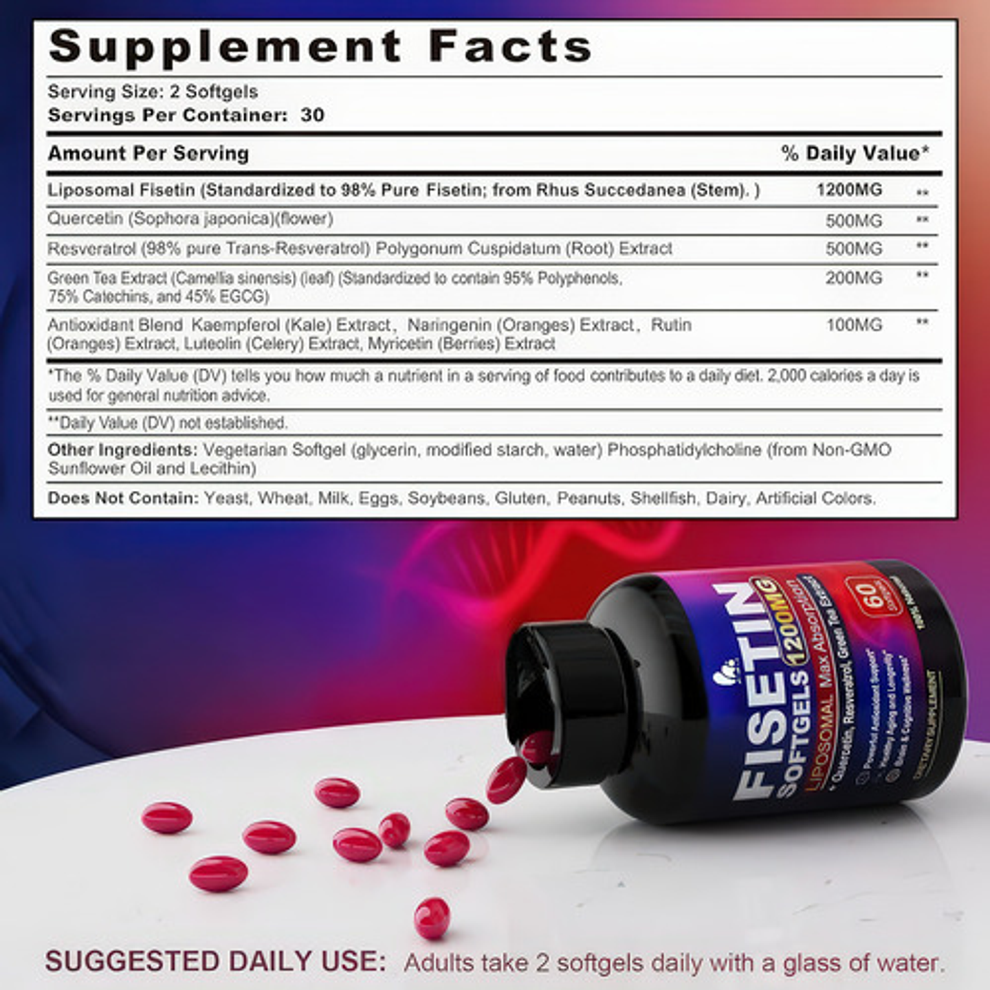 Fisetin Liposomal 1200mg  Máxima Biodisponibilidad Polifenol 2