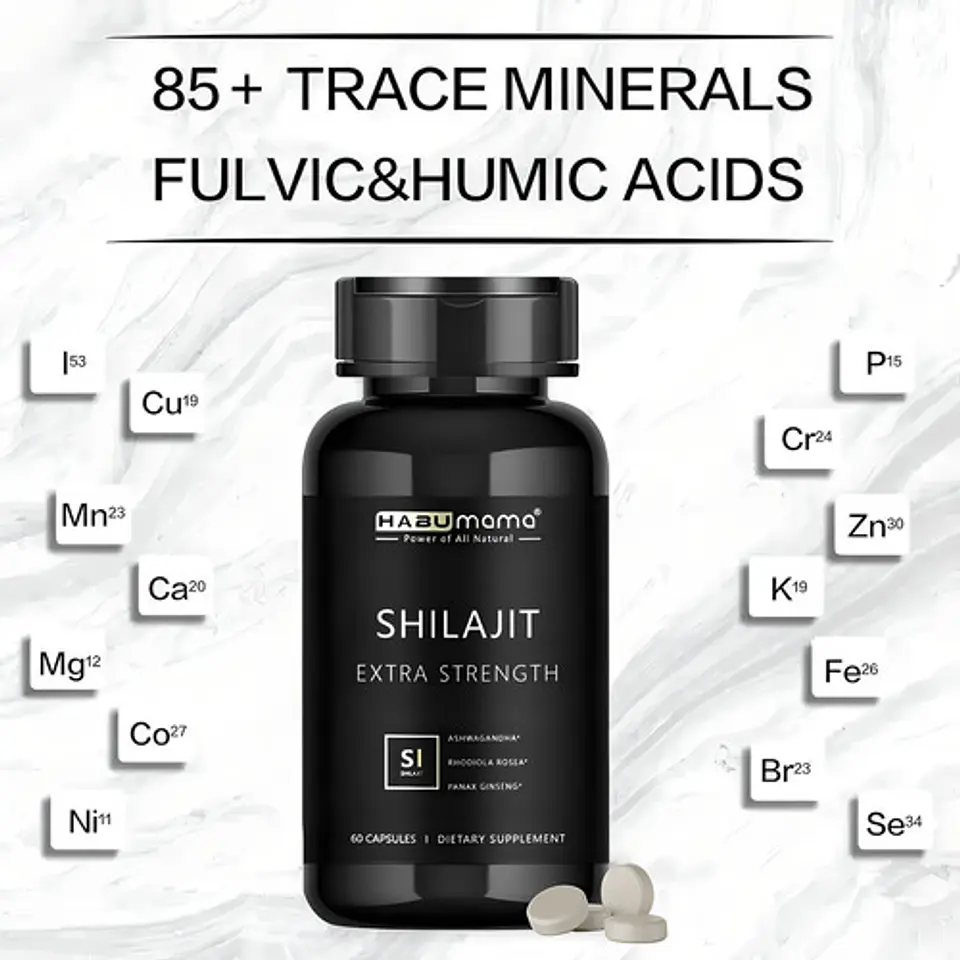 Suplemento Shilajit Energy Booster Vegano Ashwagandha 60 Cápsulas Habumama Sin Sabor 3