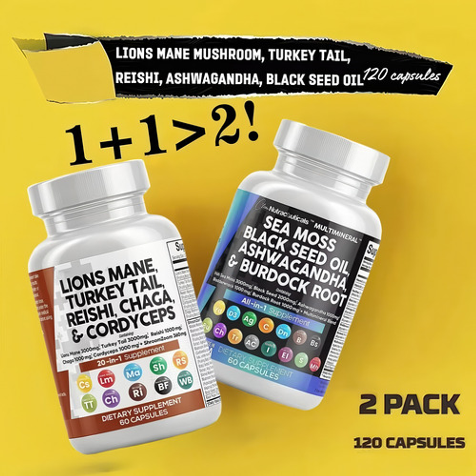 Pack Mix Melena De León Sea Moss Ashwagandha 120 Cápsulas 4