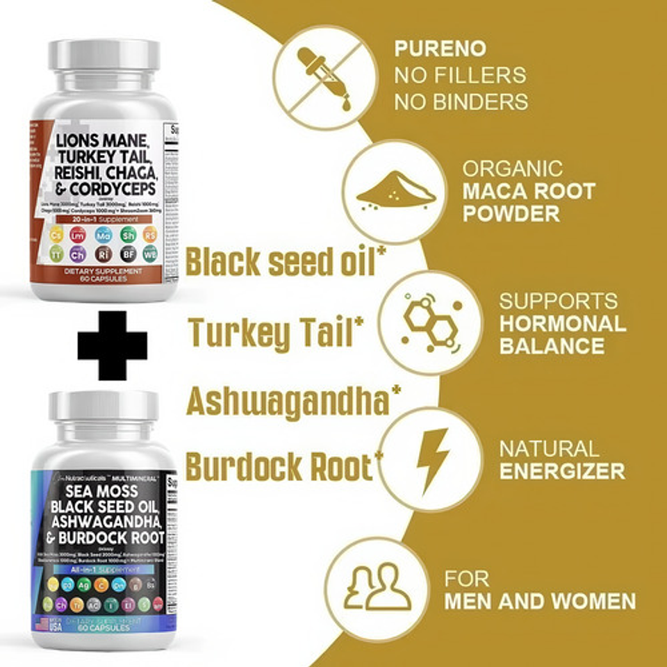 Pack Mix Melena De León Sea Moss Ashwagandha 120 Cápsulas 6