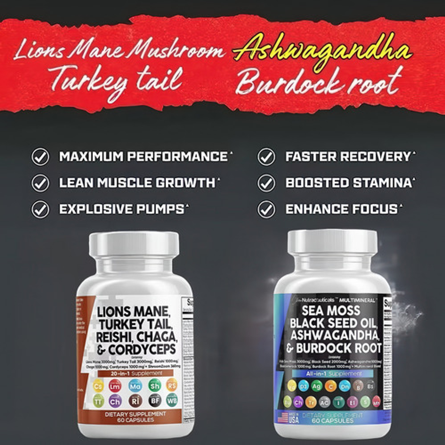 Pack Mix Melena De León Sea Moss Ashwagandha 120 Cápsulas 8