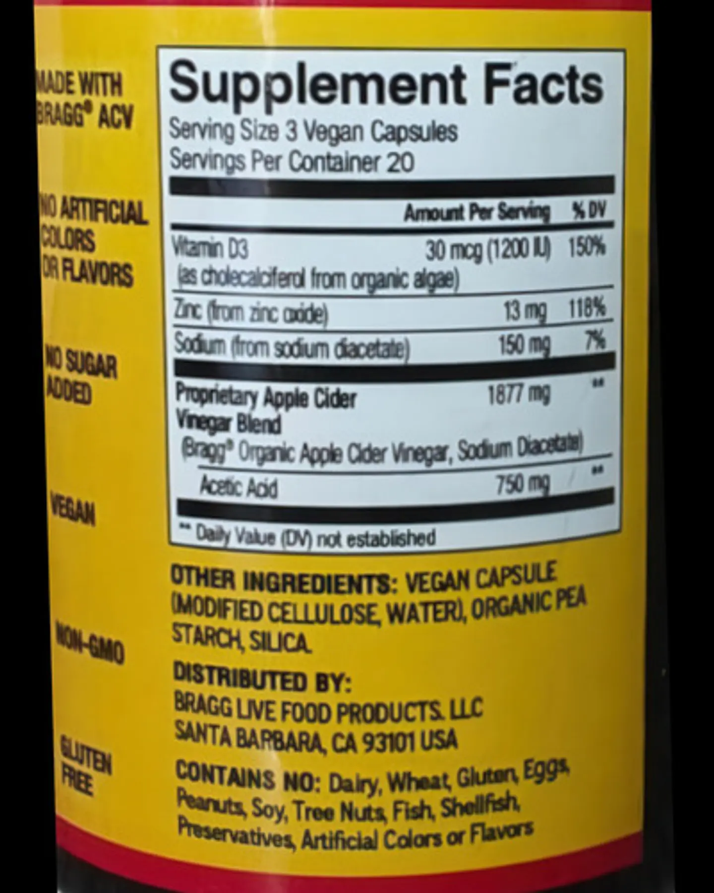 Suplemento Vinagre De Sidra De Manzana Keto Bragg 60 Cáps 2
