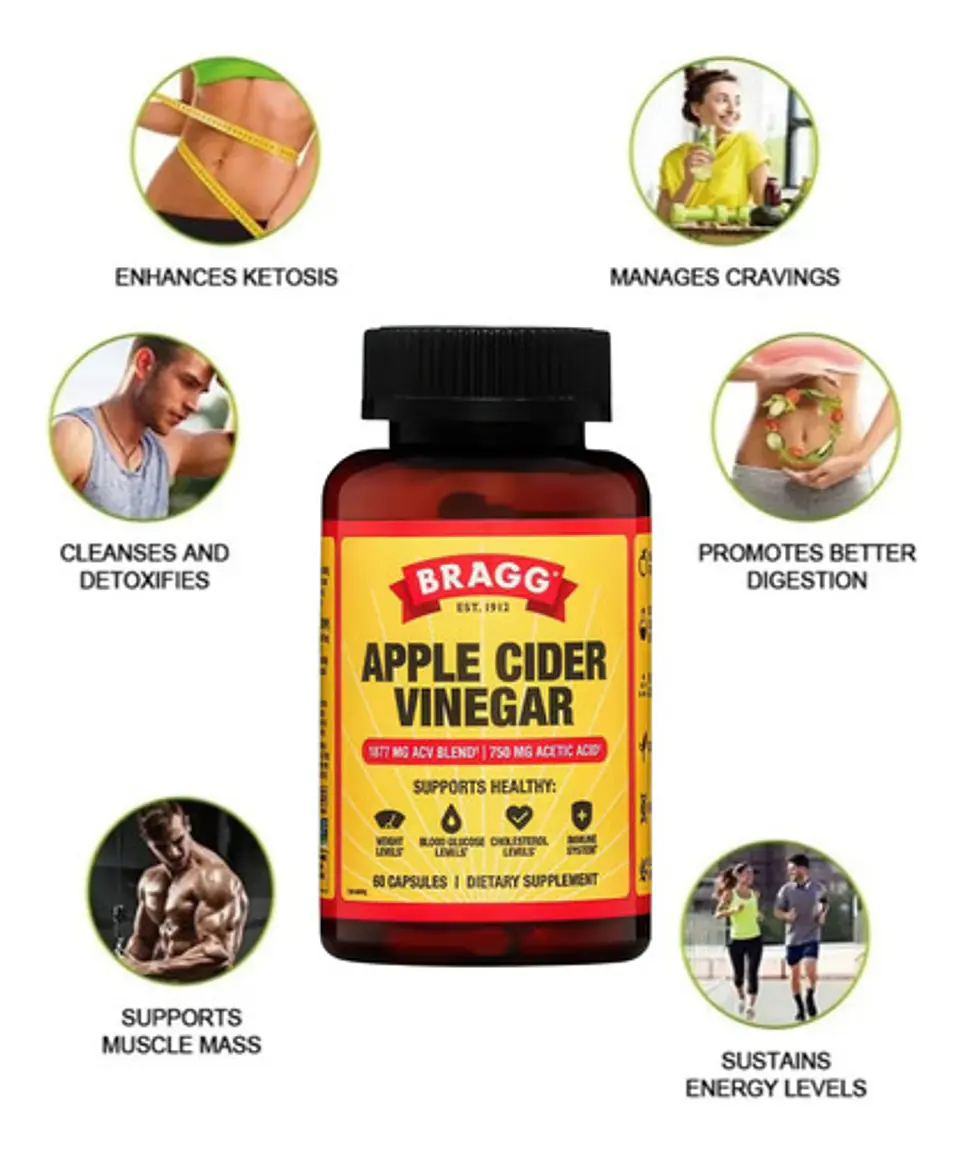 Suplemento Vinagre De Sidra De Manzana Keto Bragg 60 Cáps 4