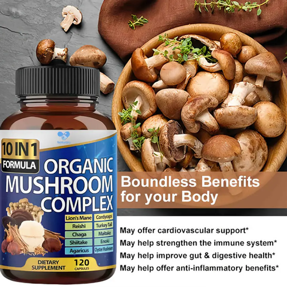 Organic Mushroom Complex Hongo 10 En 1 Melena De León 120 Cp 5