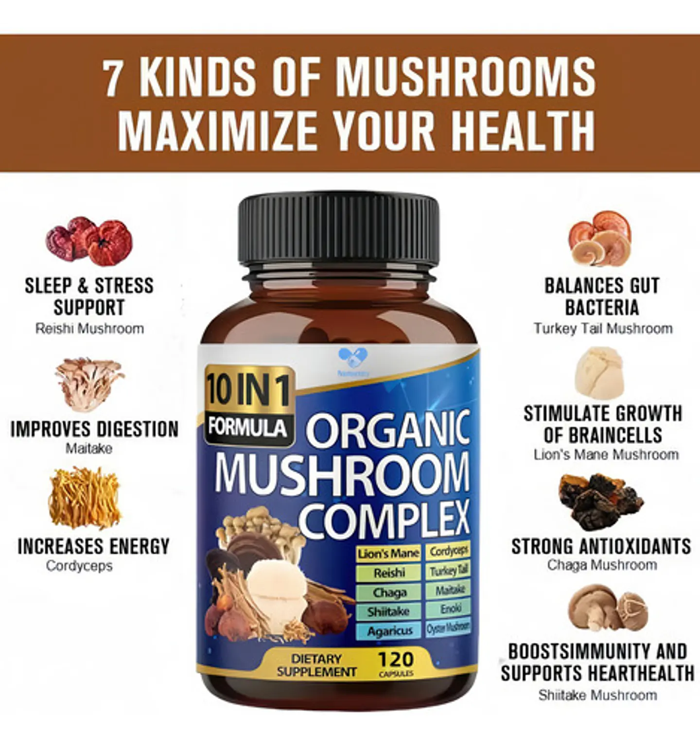 Organic Mushroom Complex Hongo 10 En 1 Melena De León 120 Cp 6