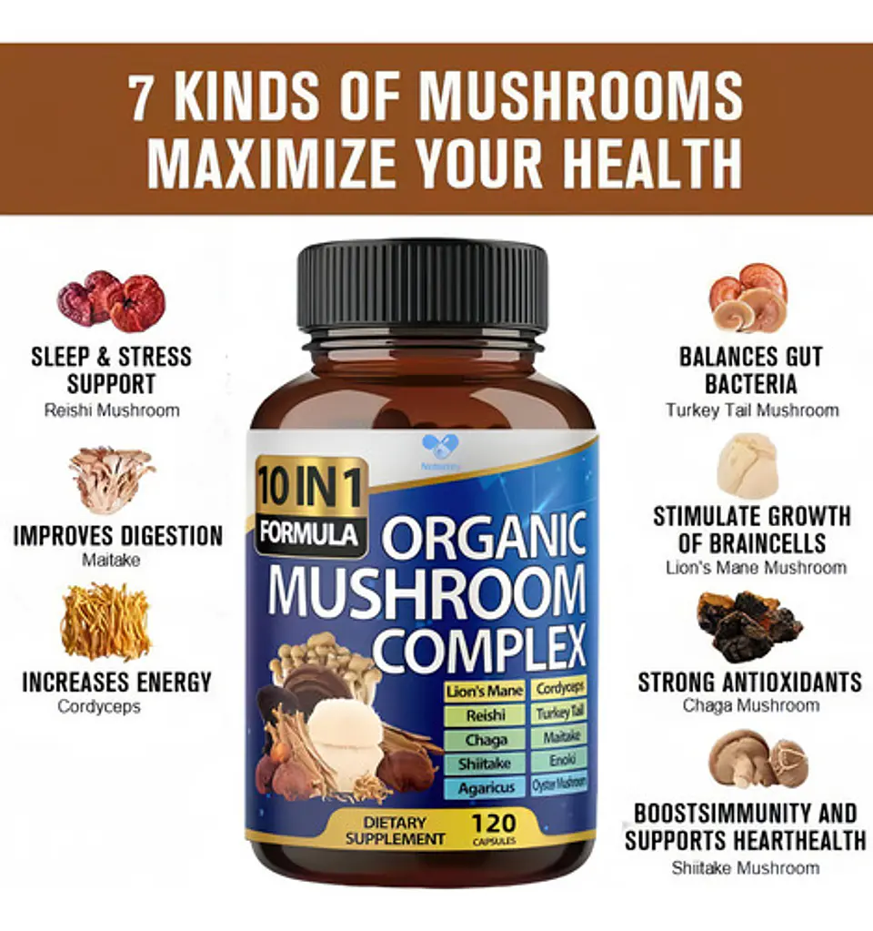 Organic Mushroom Complex Hongo 10 En 1 Melena De León 120 Cp 6