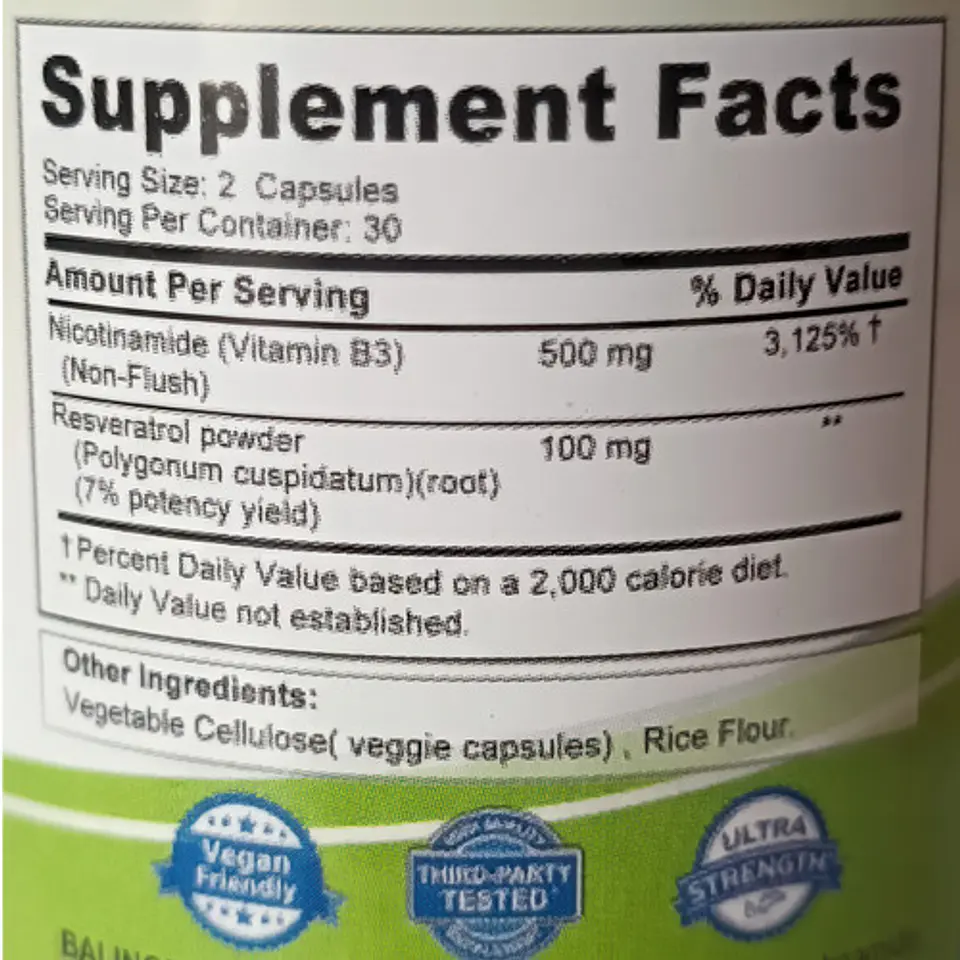 Nicotinamida Balincer 500Mg Resveratrol 60 Cápsulas Sin Gluten Vegano Sin Sabor 4