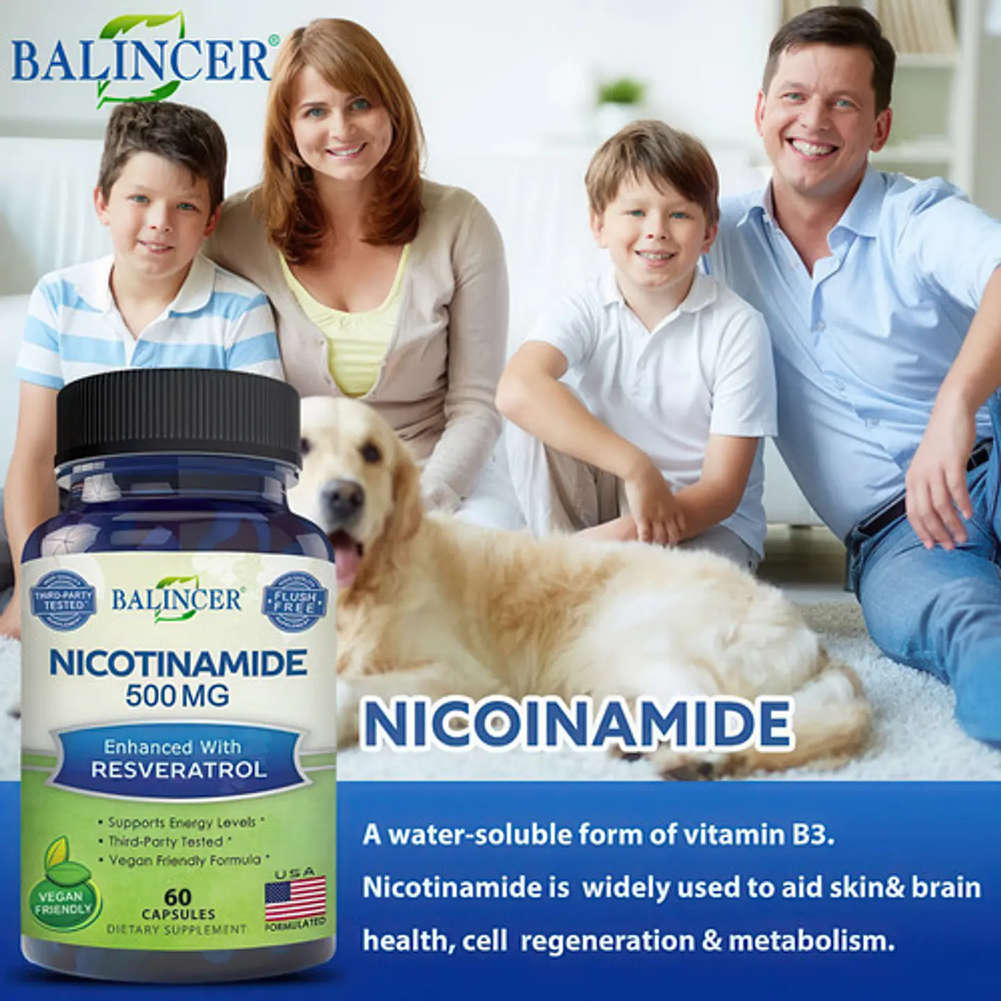 Nicotinamida Balincer 500Mg Resveratrol 60 Cápsulas Sin Gluten Vegano Sin Sabor 5