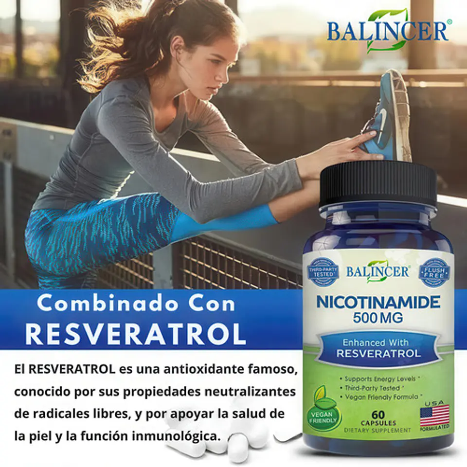 Nicotinamida Balincer 500Mg Resveratrol 60 Cápsulas Sin Gluten Vegano Sin Sabor 7