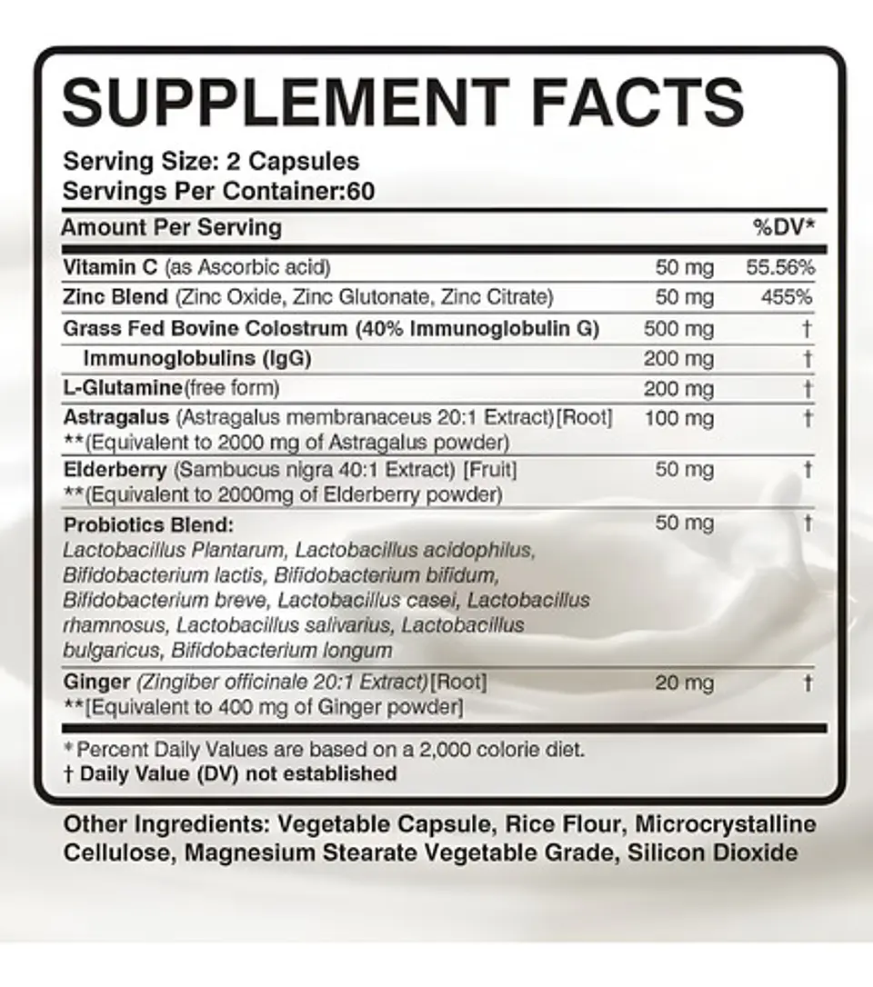 Calostro Bovino Colostrum 40%Igg Y Probióticos 120 Cápsulas 2