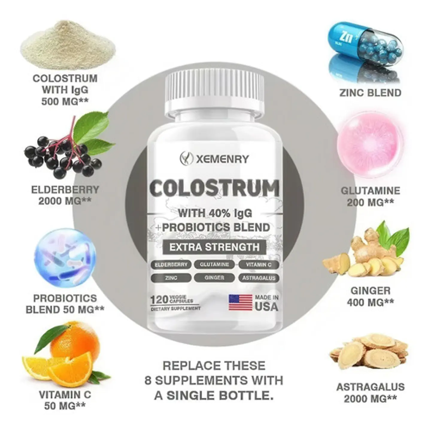 Calostro Bovino Colostrum 40%Igg Y Probióticos 120 Cápsulas 3