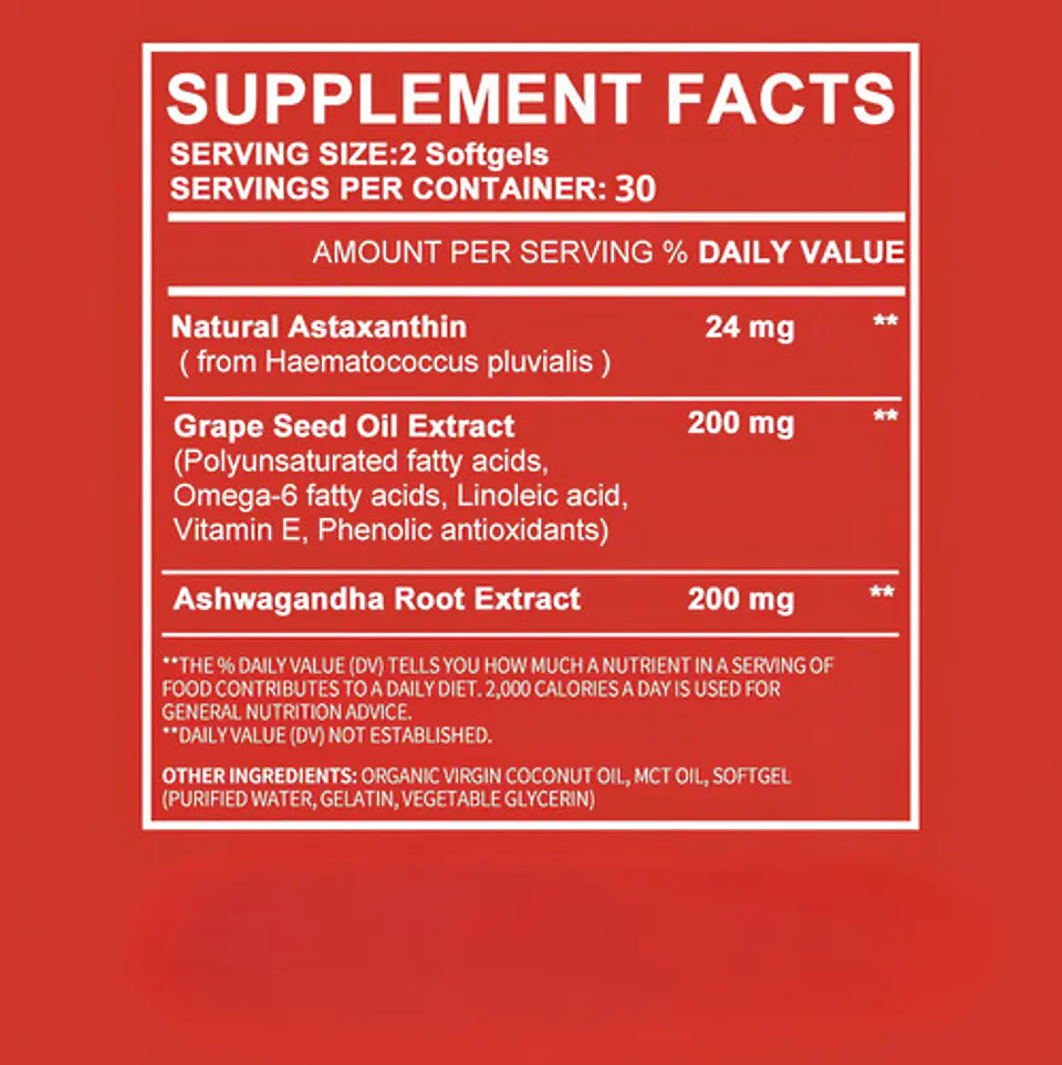 Astaxantina 24Mg Con Aceite De Uva Y Ashwagandha 60 Cápsulas 2