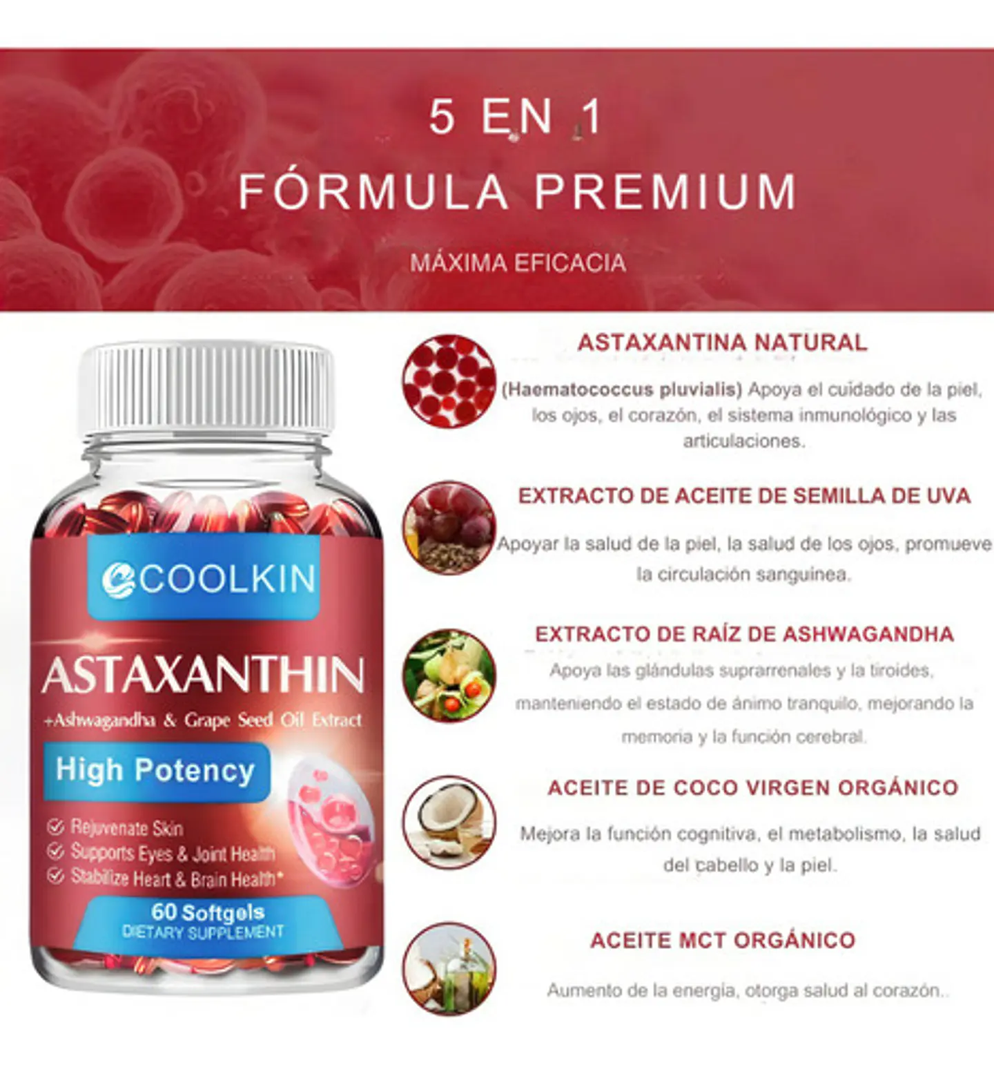 Astaxantina 24Mg Con Aceite De Uva Y Ashwagandha 60 Cápsulas 3